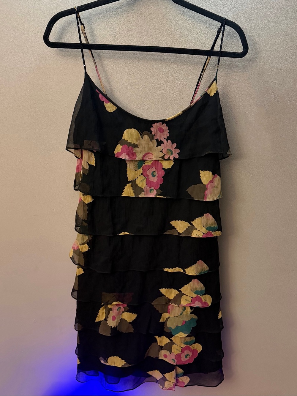 Vintage 90’s betsey johnson 100% silk floral ruffle tiered dress